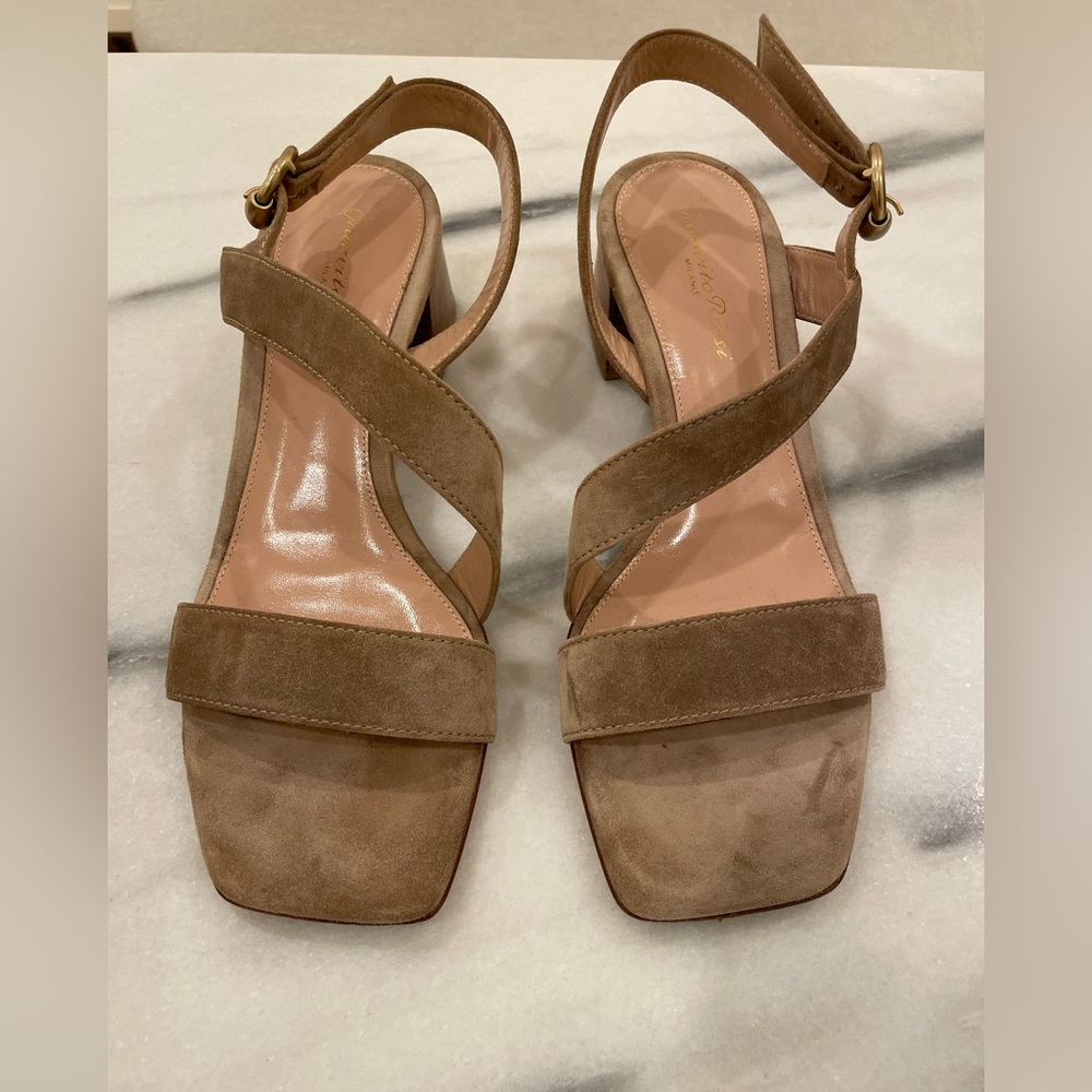 Gianvito Rossi 45mm Asymmetrical Suede City Sandals Size 37.5/ 7.5